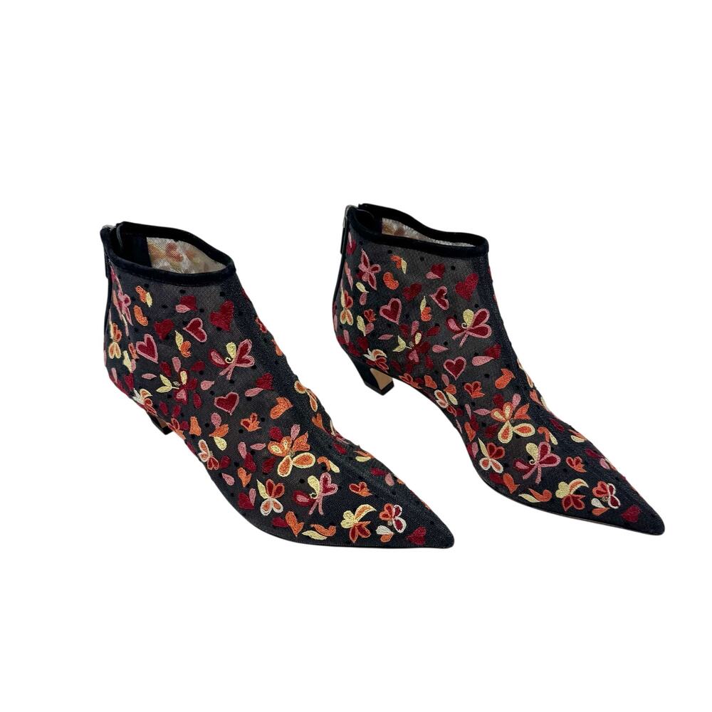 Christian Dior Embroidered Heart Butterfly Ankle Boots Pointed Toe EU 36